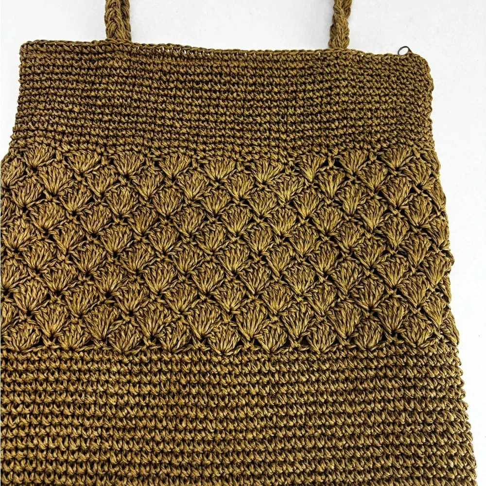 Tropical Trends Handmade Woven Straw Tote Bag Zip Top Boho Beach